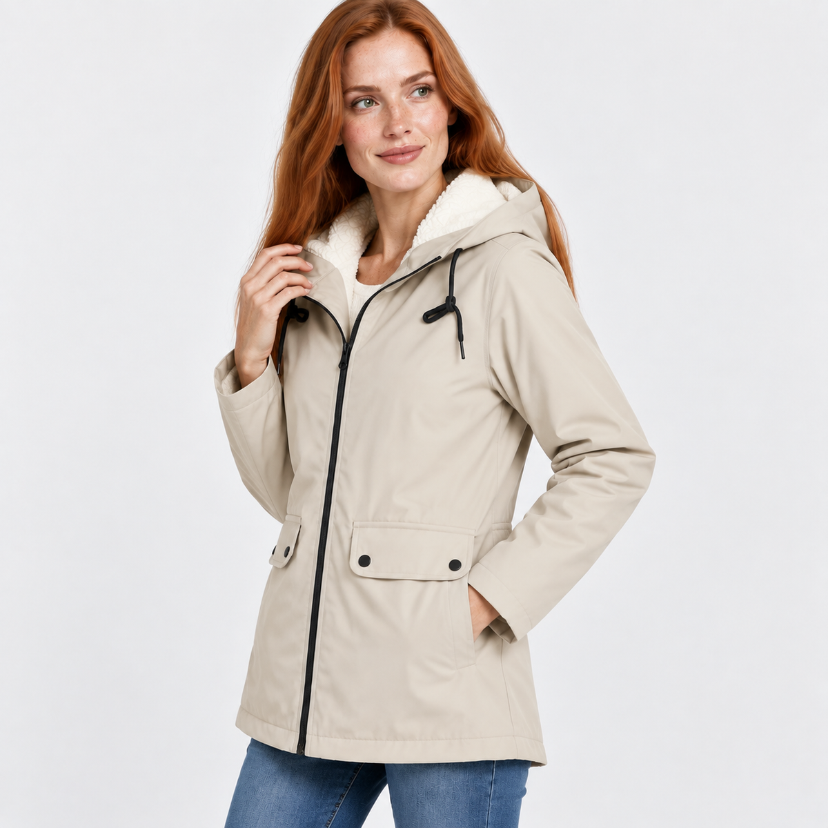 Women’s Warm Hooded Coat Plush Lined Casual Jacket