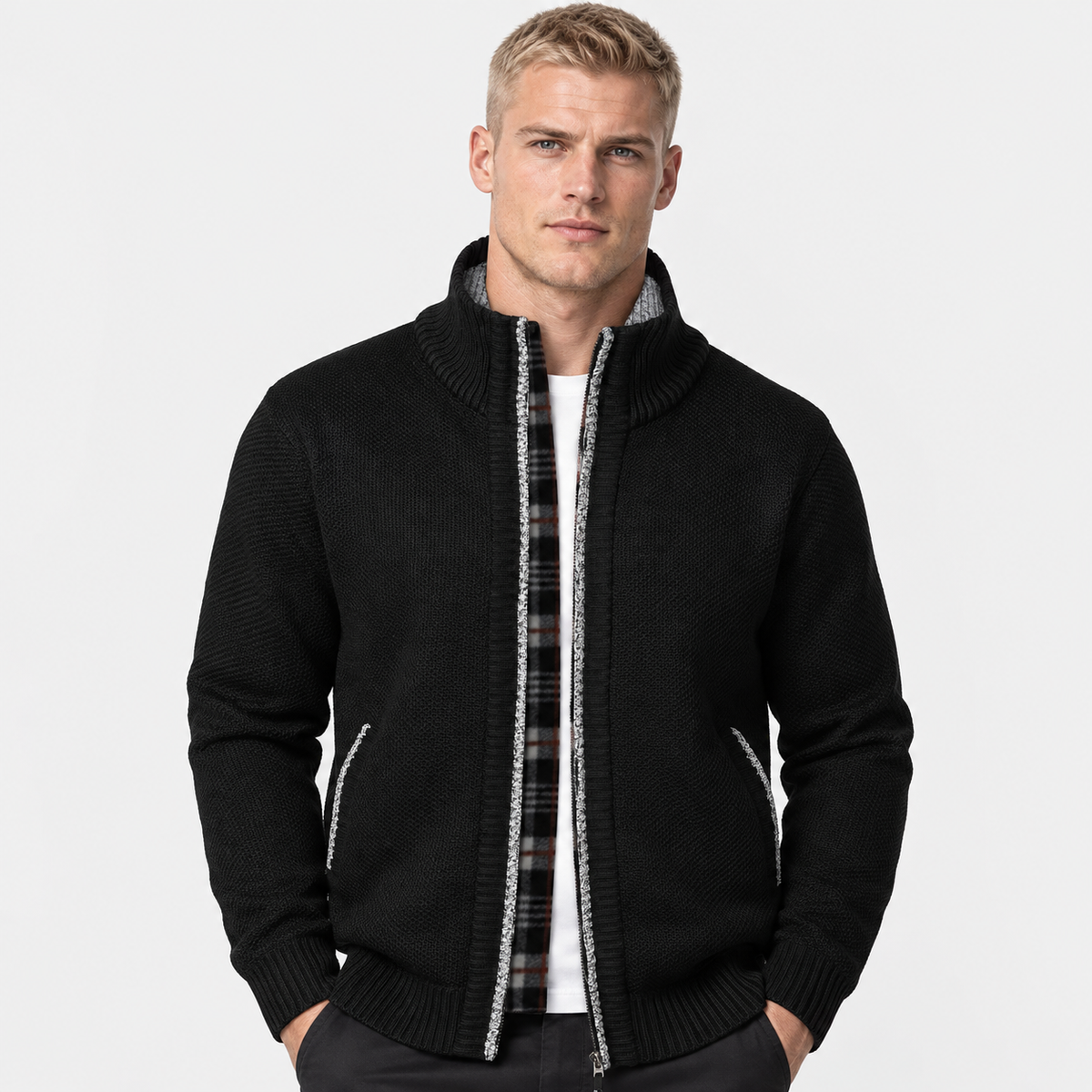 Men’s Knit Jacket Stand Collar Casual Fall Winter Wear