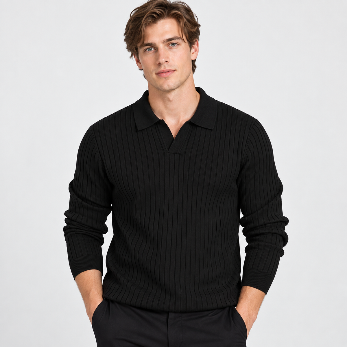 Men’s Polo Knit Sweater V Neck Casual Winter Pullover
