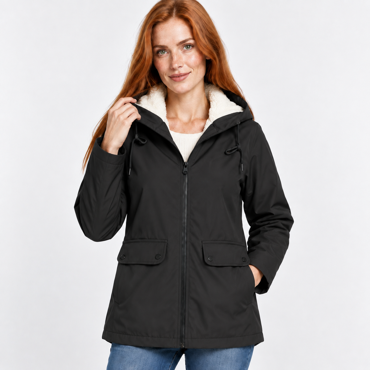 Women’s Warm Hooded Coat Plush Lined Casual Jacket