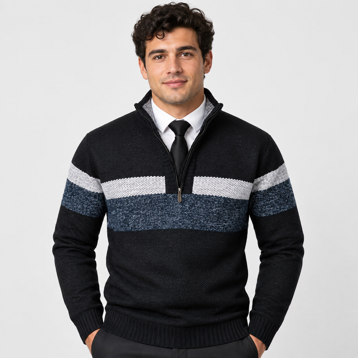 Men’s Stand Collar Pullover Sweater Warm Outerwear