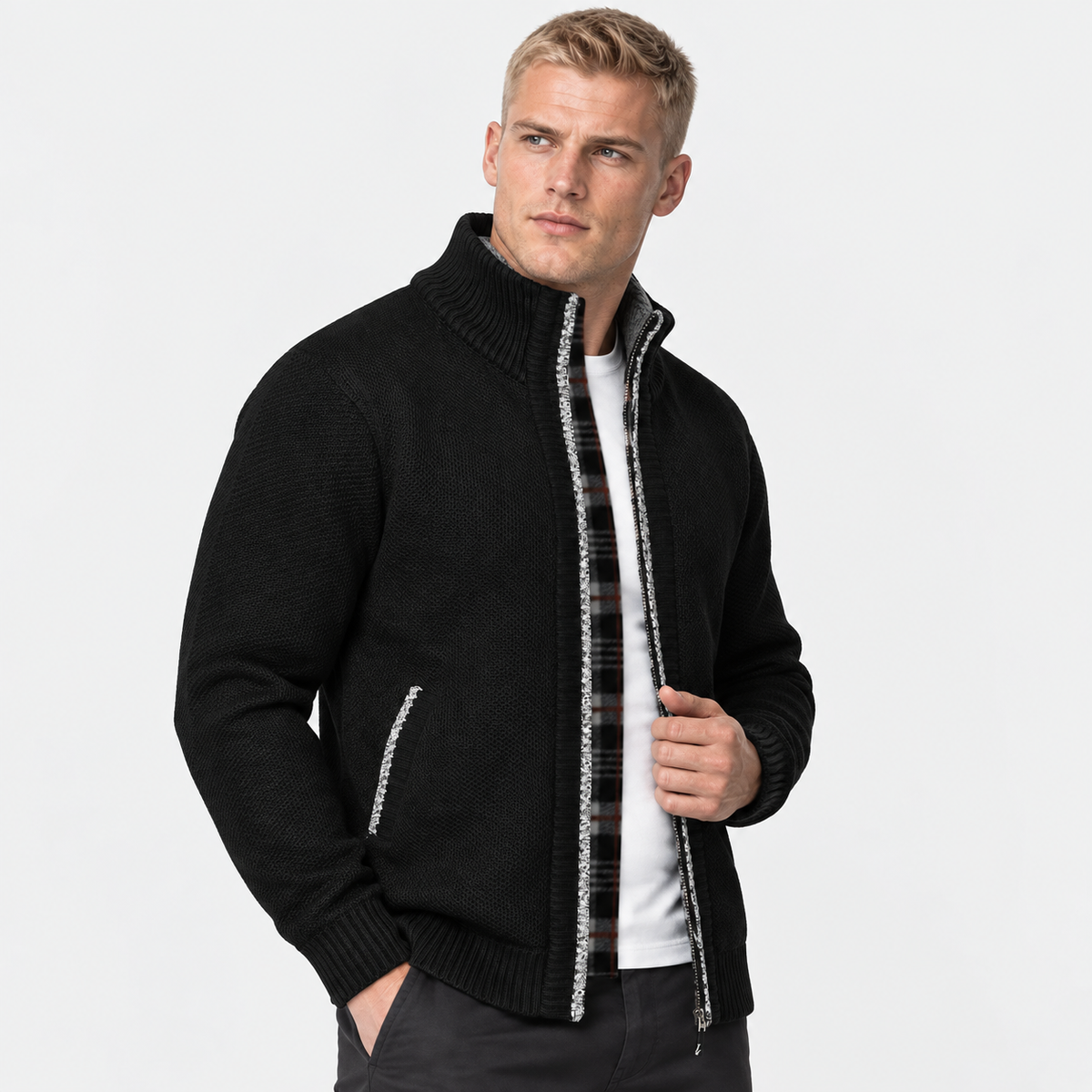 Men’s Knit Jacket Stand Collar Casual Fall Winter Wear