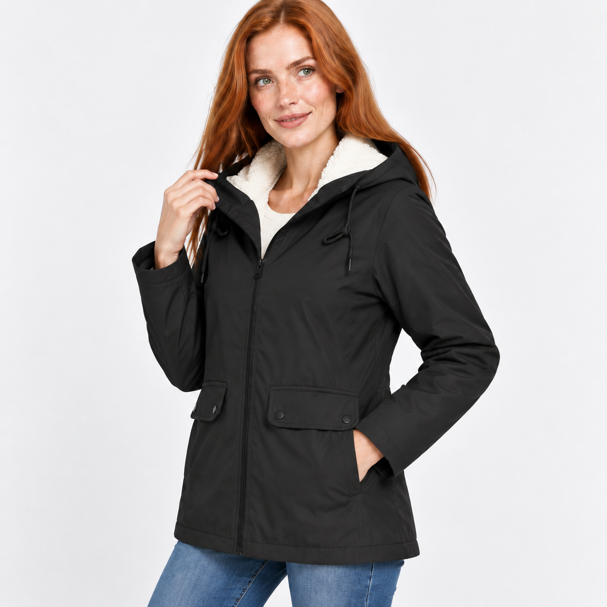 Women’s Warm Hooded Coat Plush Lined Casual Jacket
