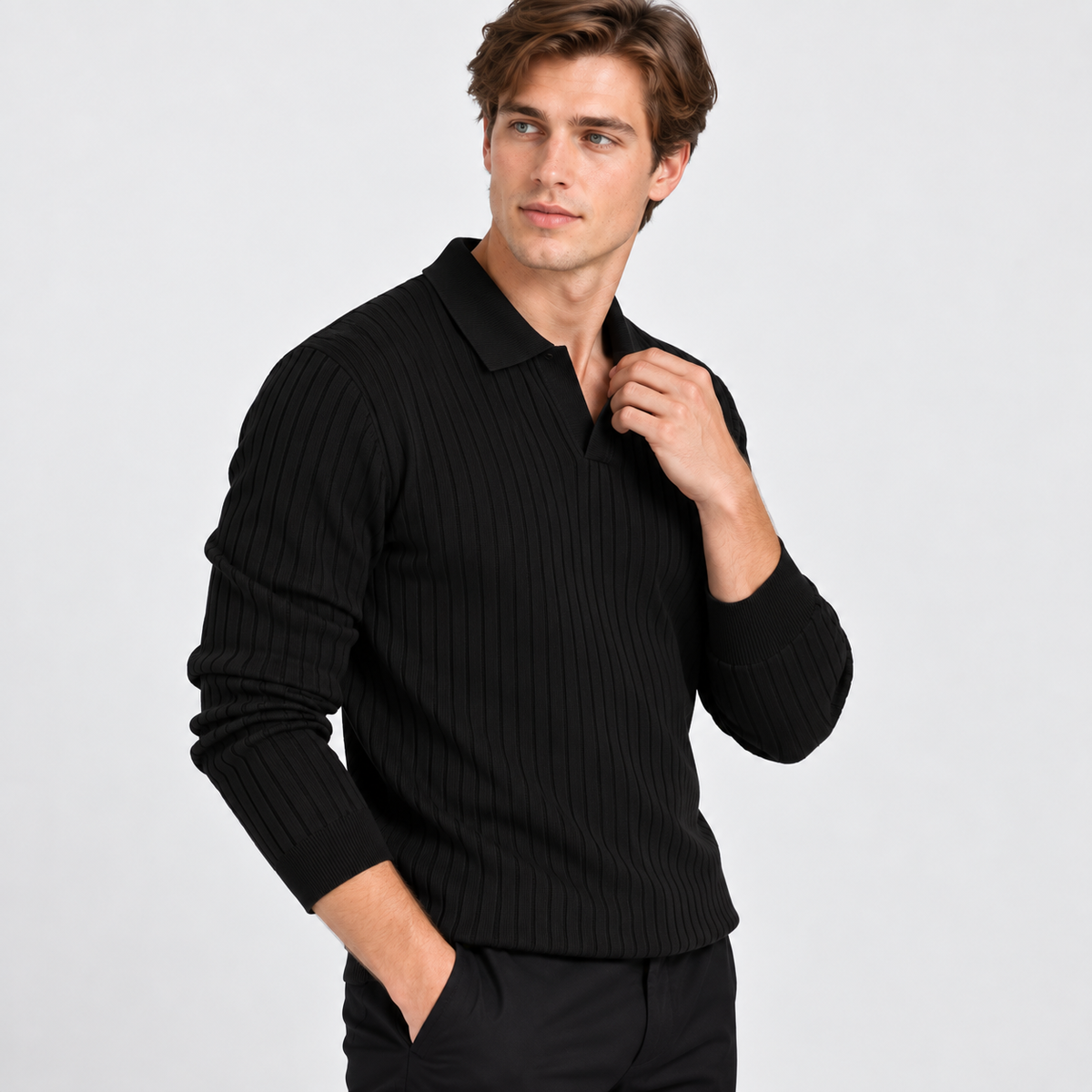 Men’s Polo Knit Sweater V Neck Casual Winter Pullover