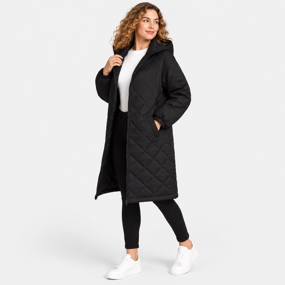 Women’s Long Hooded Puffer Coat Fleece Lined Winter Jacket