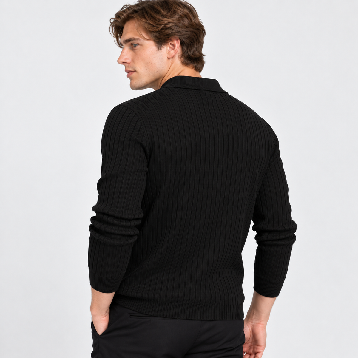Men’s Polo Knit Sweater V Neck Casual Winter Pullover