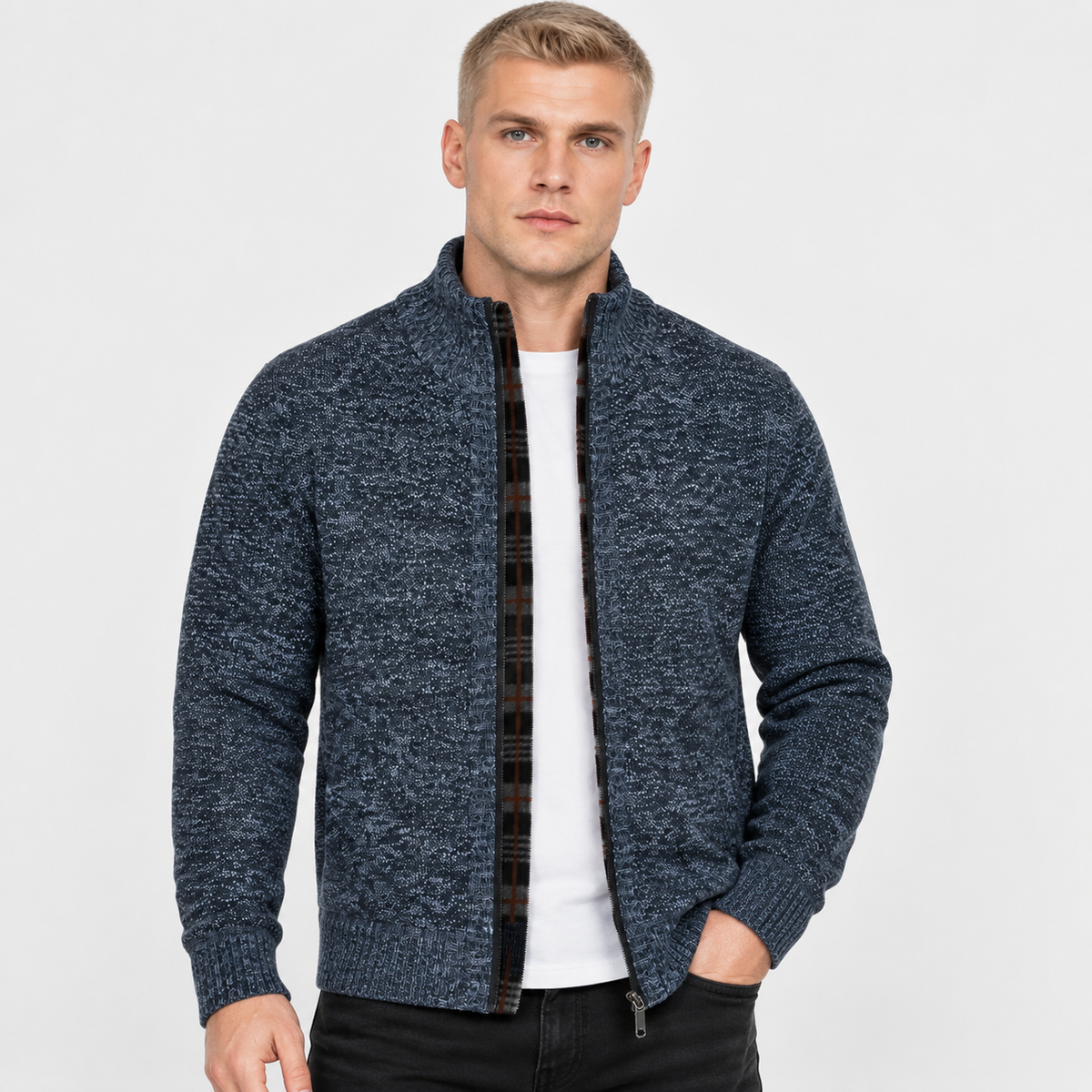 Men’s Knit Jacket Stand Collar Casual Fall Winter Wear