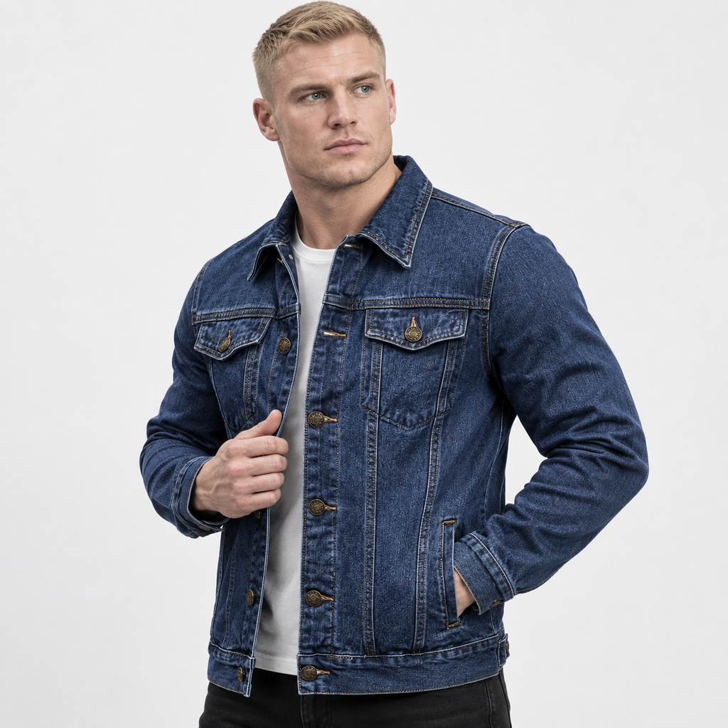 Men’s Vintage Denim Jacket Button Front Workwear Style