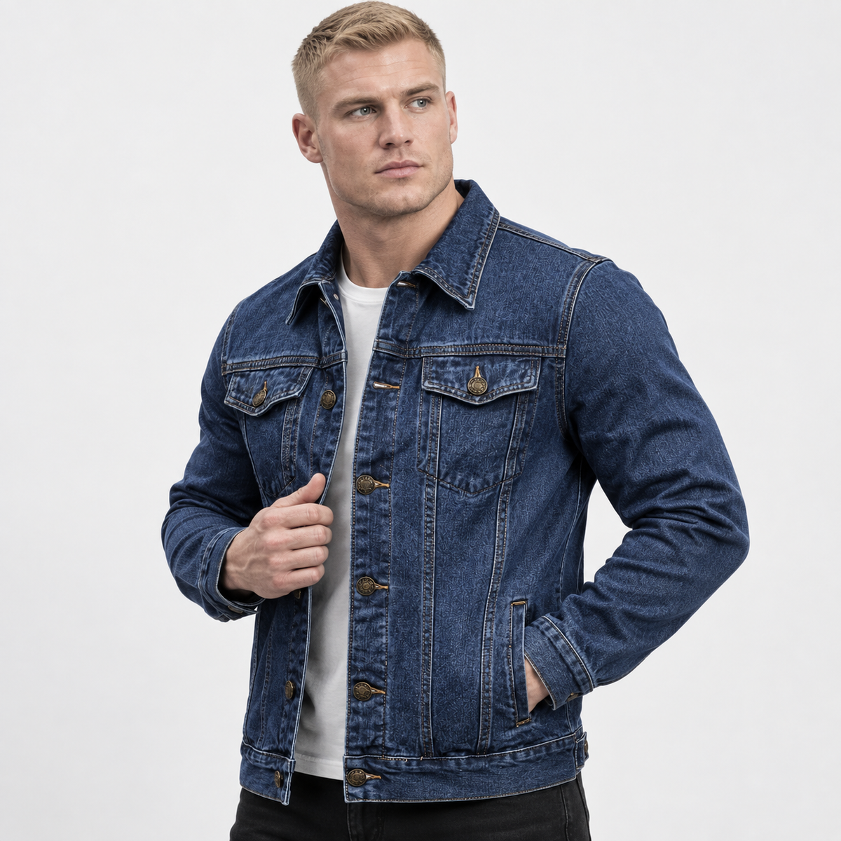 Men’s Vintage Denim Jacket Button Front Workwear Style