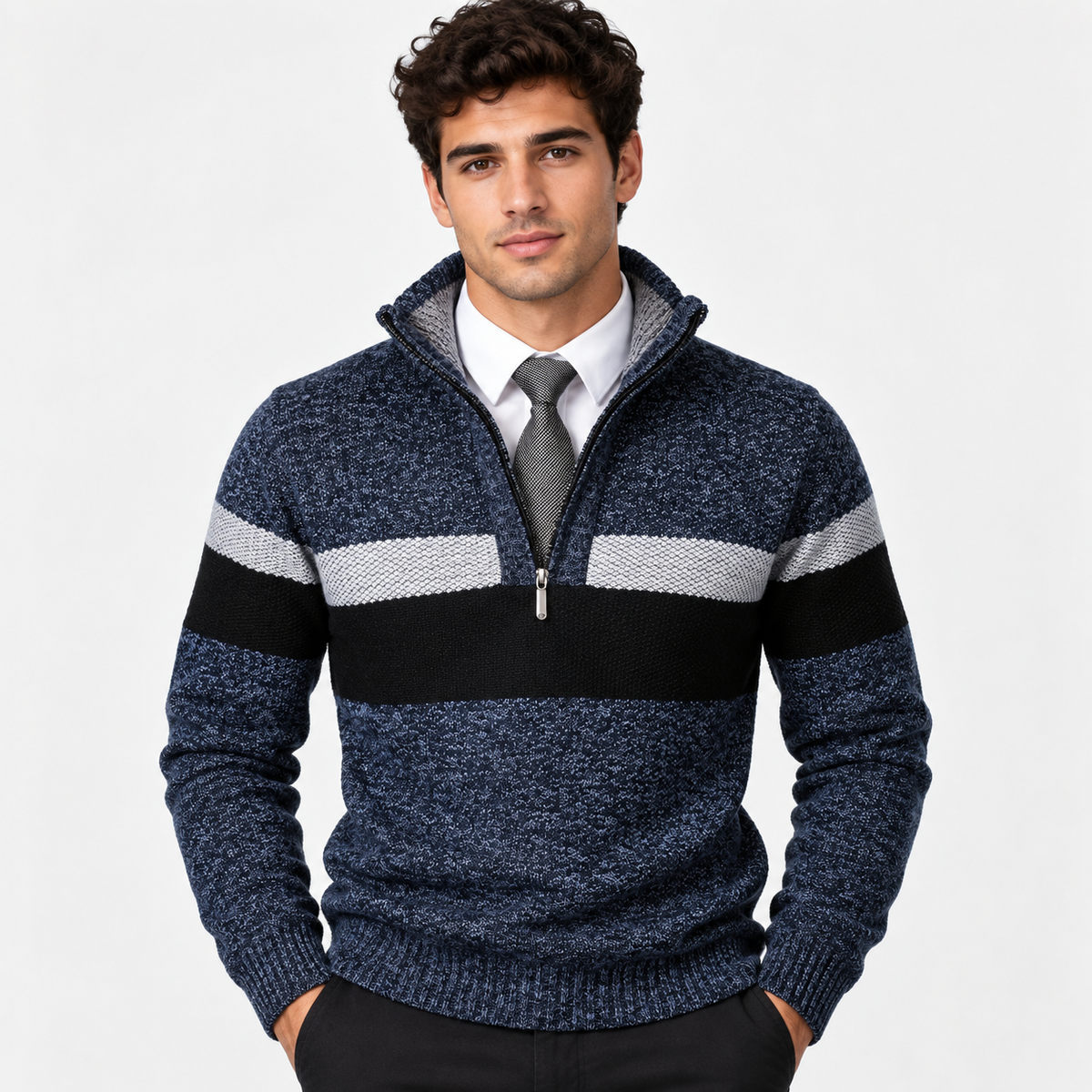 Men’s Stand Collar Pullover Sweater Warm Outerwear