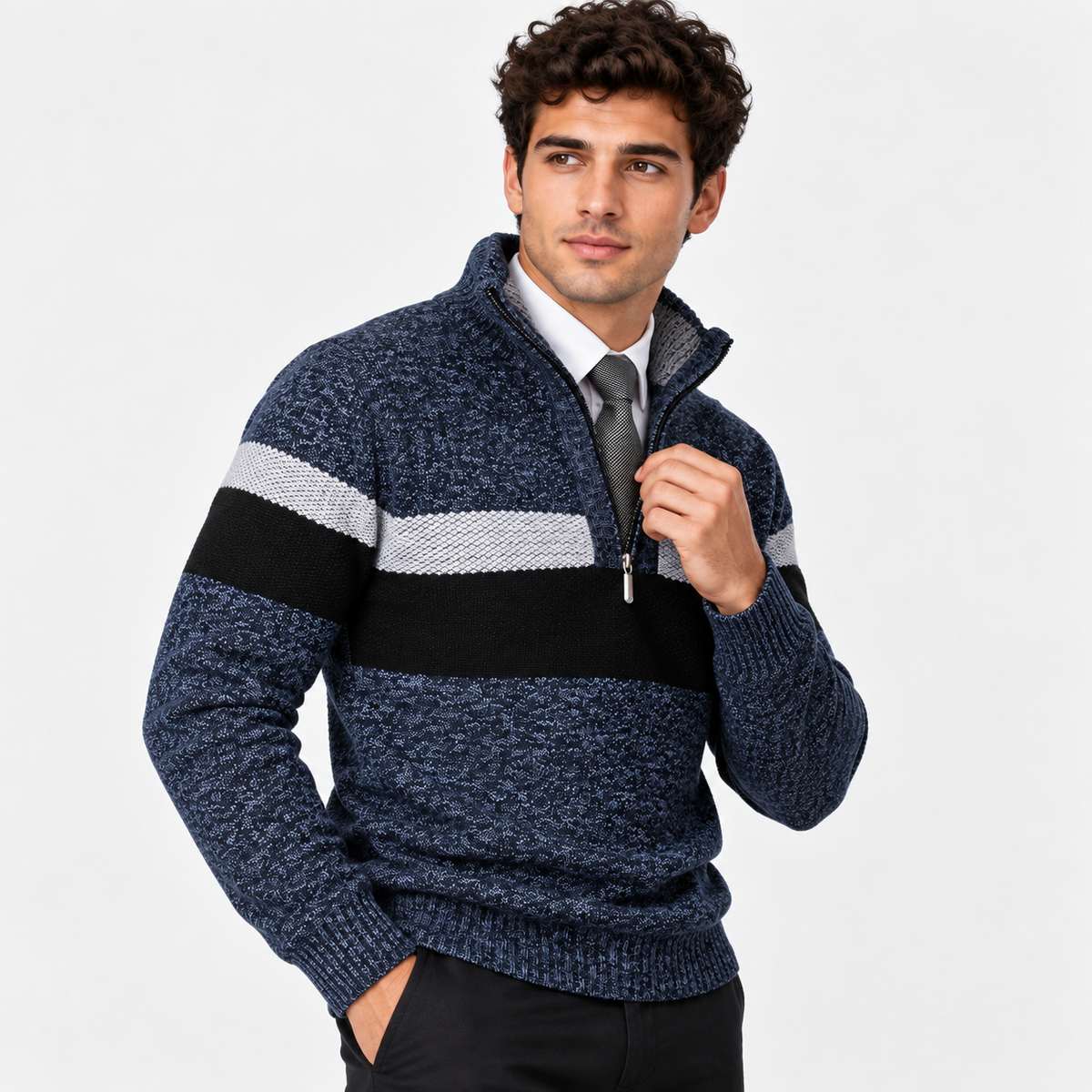Men’s Stand Collar Pullover Sweater Warm Outerwear