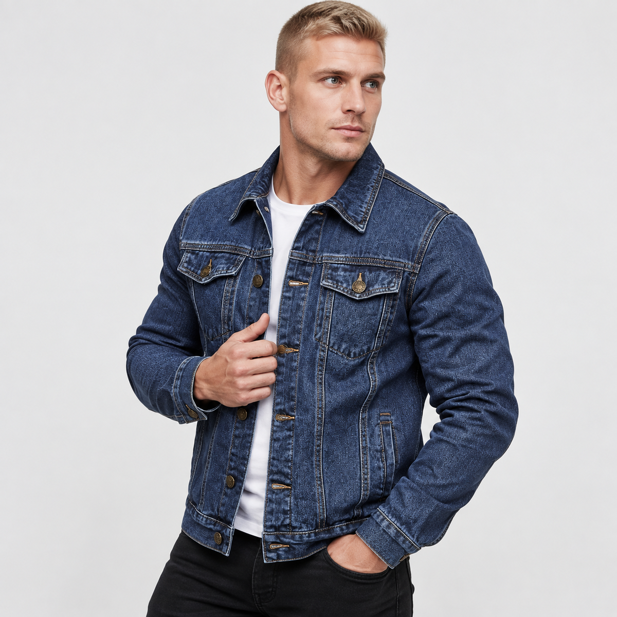 Men’s Vintage Denim Jacket Button Front Workwear Style