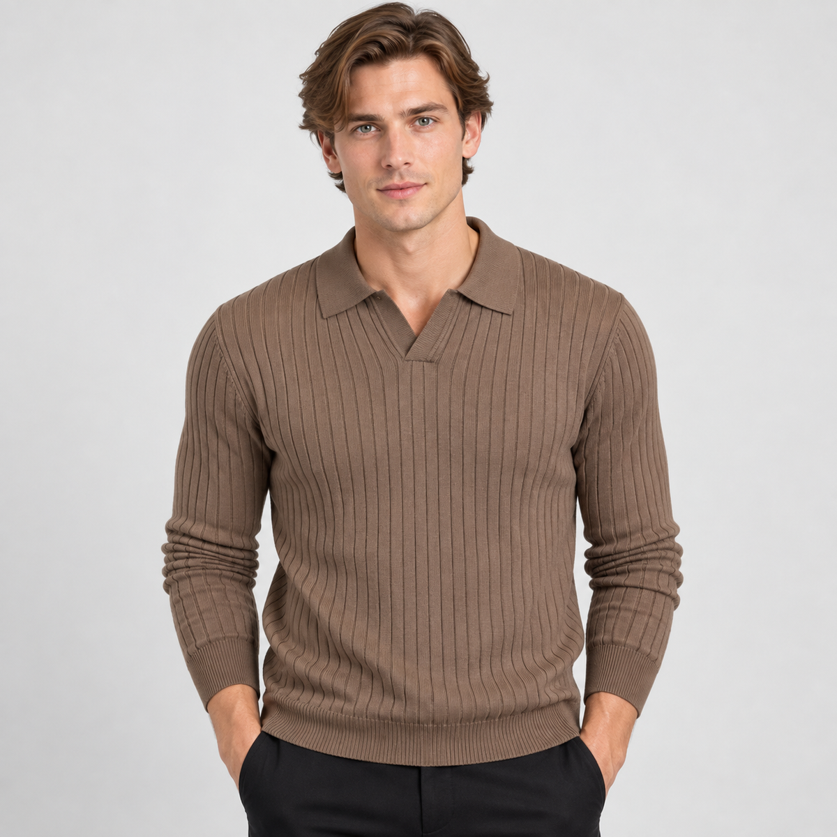Men’s Polo Knit Sweater V Neck Casual Winter Pullover