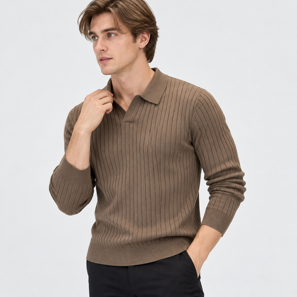 Men’s Polo Knit Sweater V Neck Casual Winter Pullover