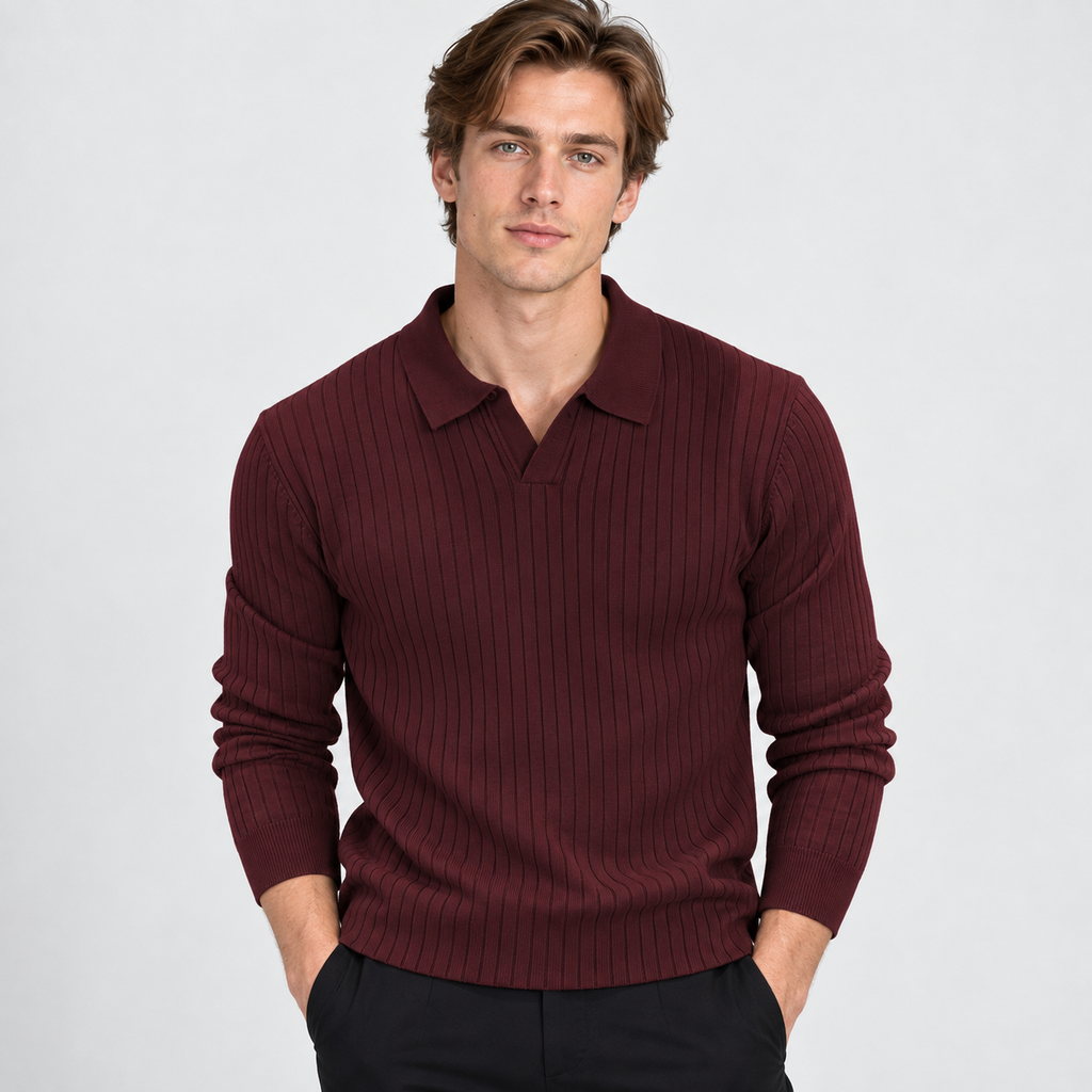 Men’s Polo Knit Sweater V Neck Casual Winter Pullover