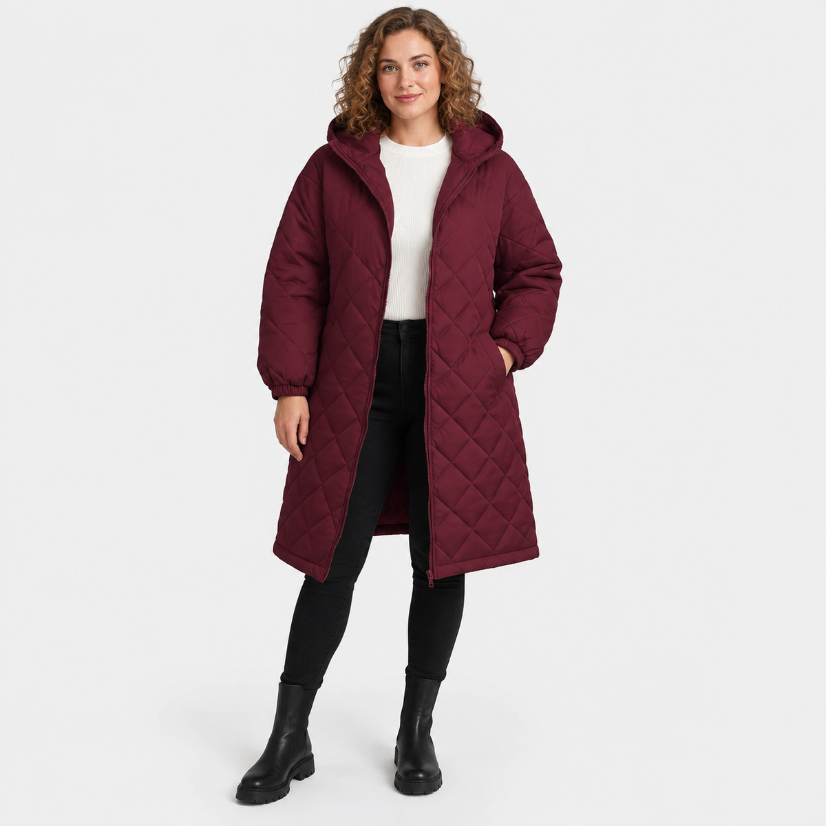 Women’s Long Hooded Puffer Coat Fleece Lined Winter Jacket