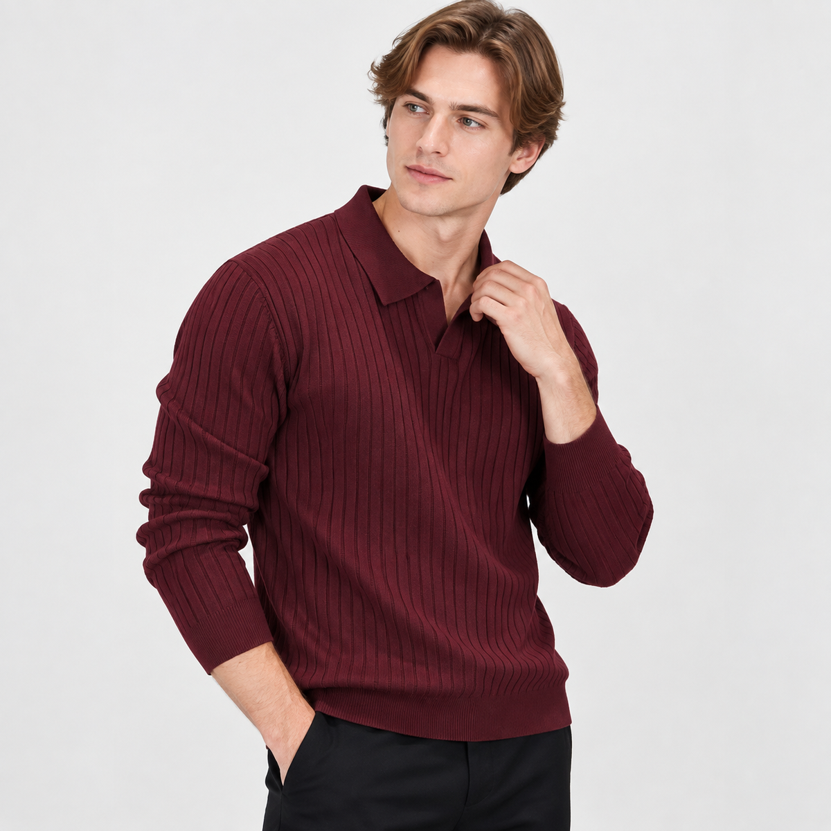 Men’s Polo Knit Sweater V Neck Casual Winter Pullover