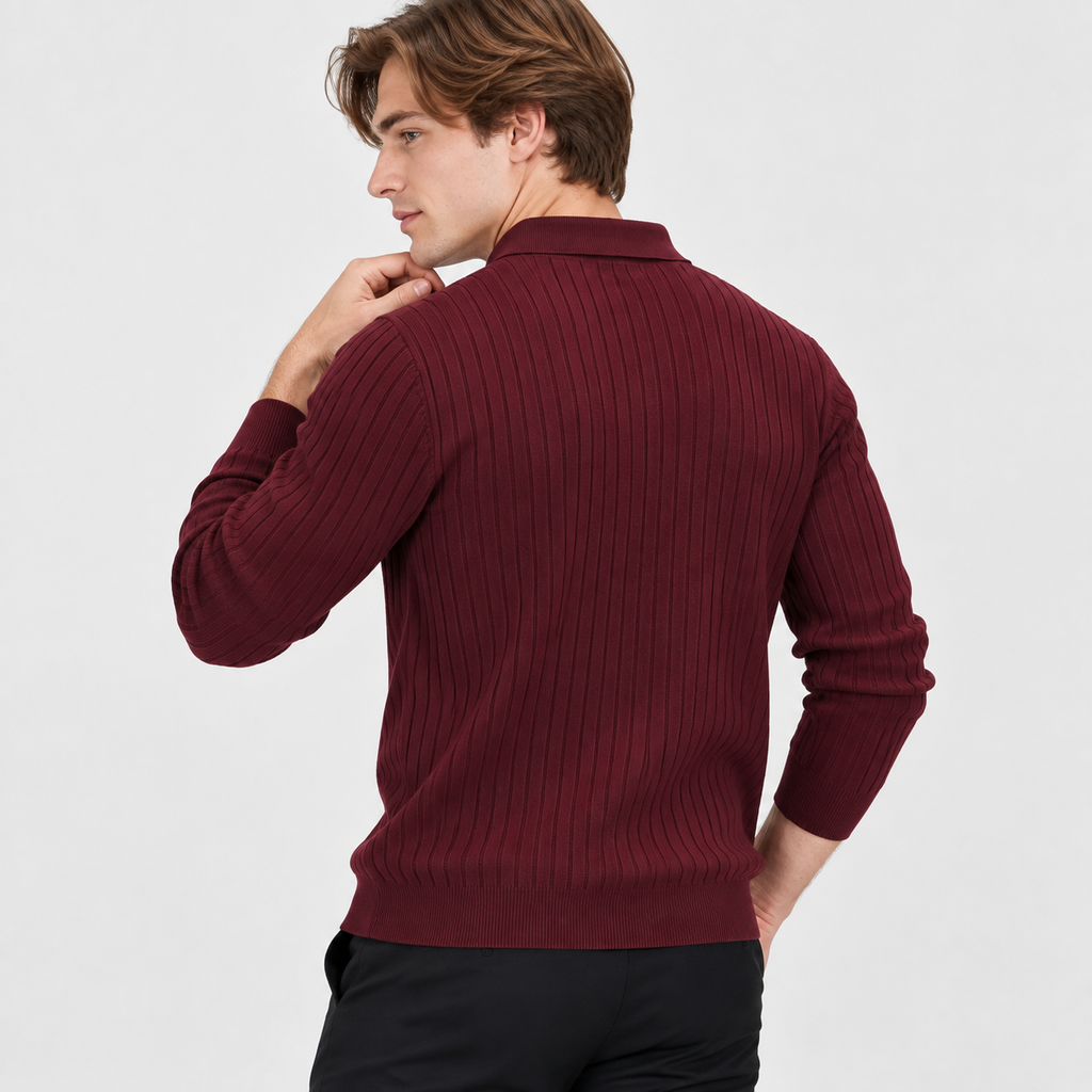 Men’s Polo Knit Sweater V Neck Casual Winter Pullover