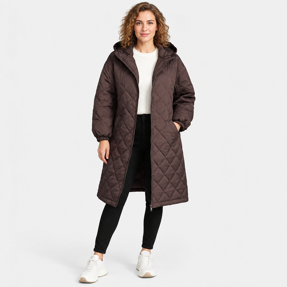 Women’s Long Hooded Puffer Coat Fleece Lined Winter Jacket