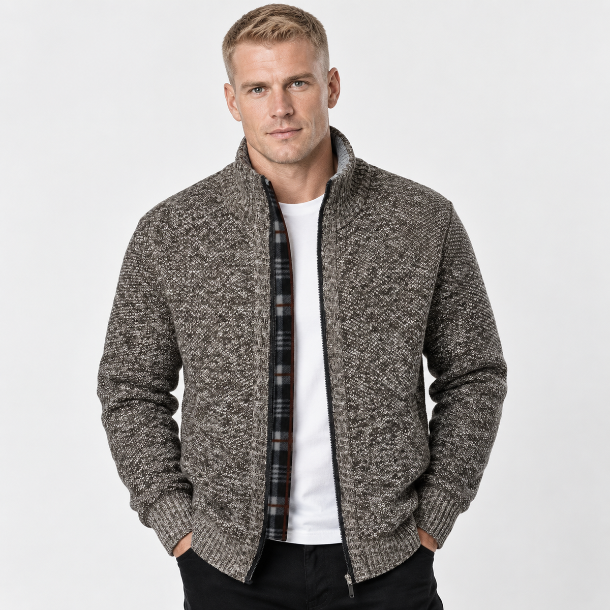 Men’s Knit Jacket Stand Collar Casual Fall Winter Wear