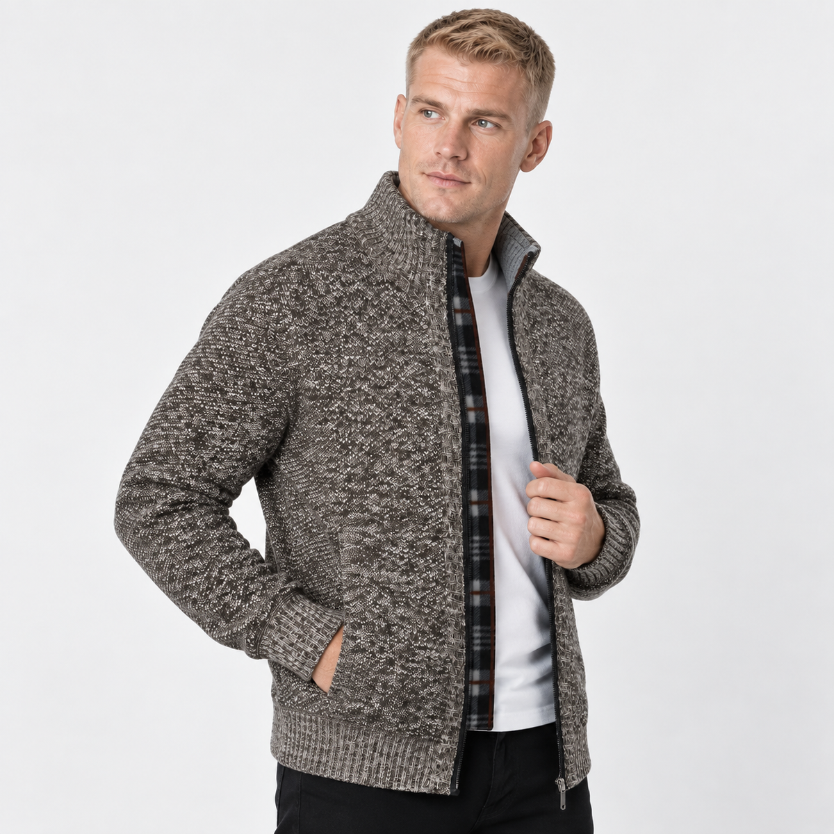 Men’s Knit Jacket Stand Collar Casual Fall Winter Wear