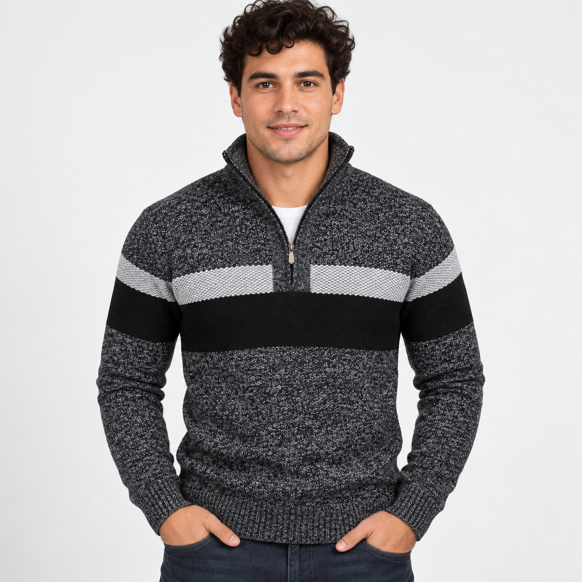 Men’s Stand Collar Pullover Sweater Warm Outerwear