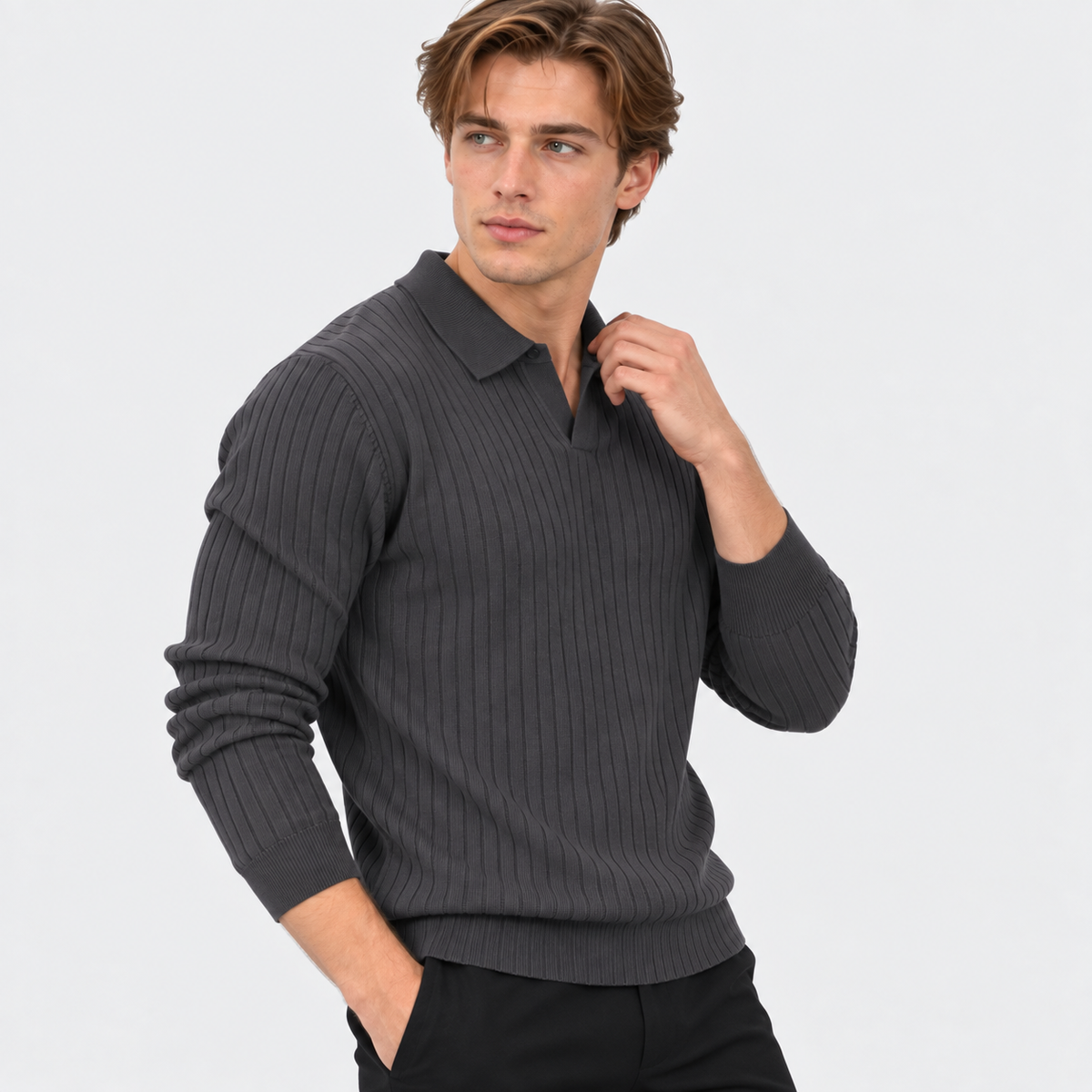 Men’s Polo Knit Sweater V Neck Casual Winter Pullover