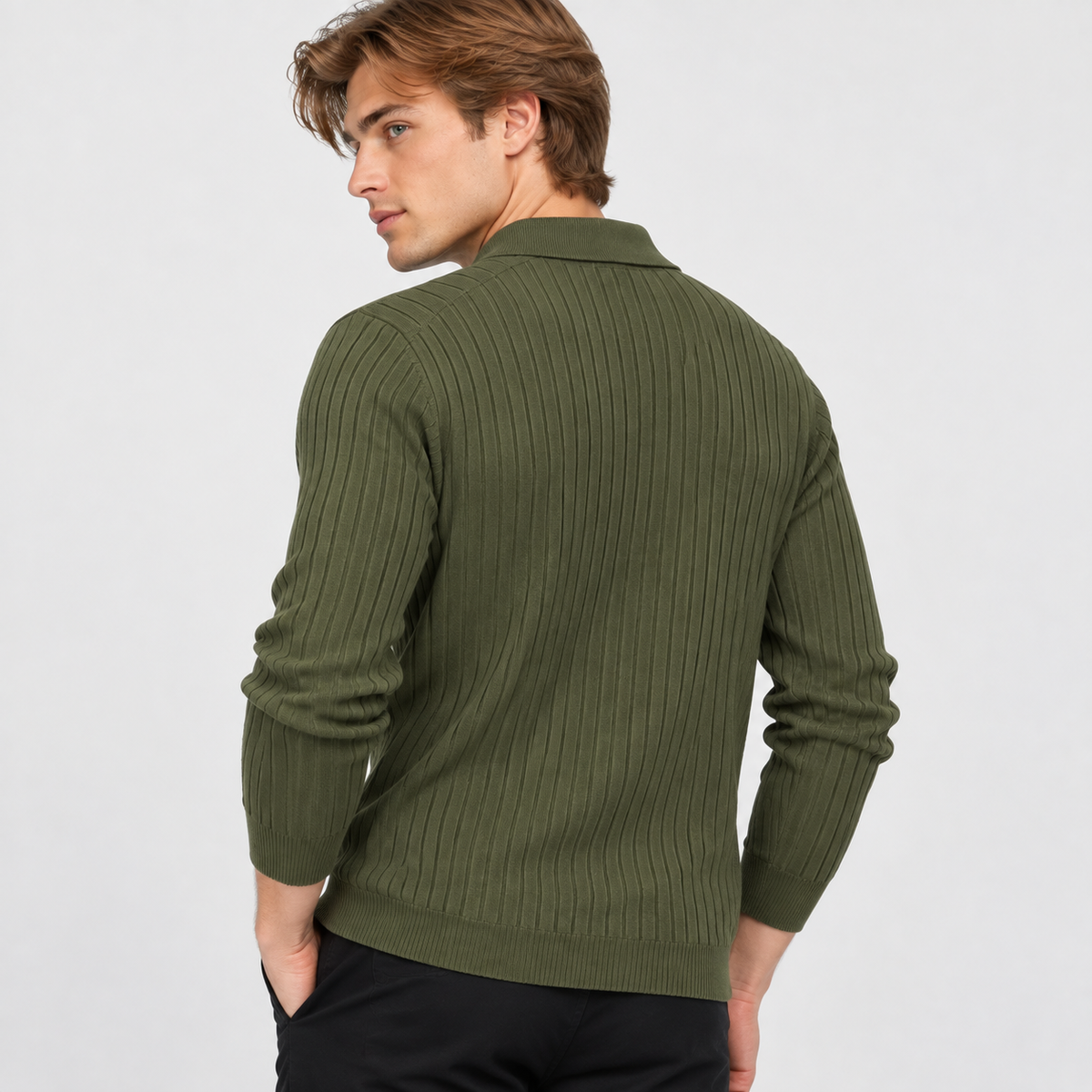 Men’s Polo Knit Sweater V Neck Casual Winter Pullover
