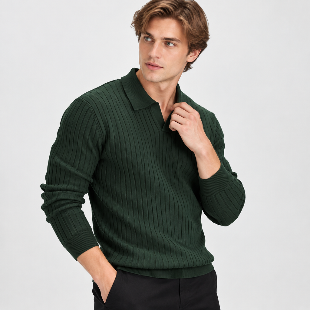 Men’s Polo Knit Sweater V Neck Casual Winter Pullover