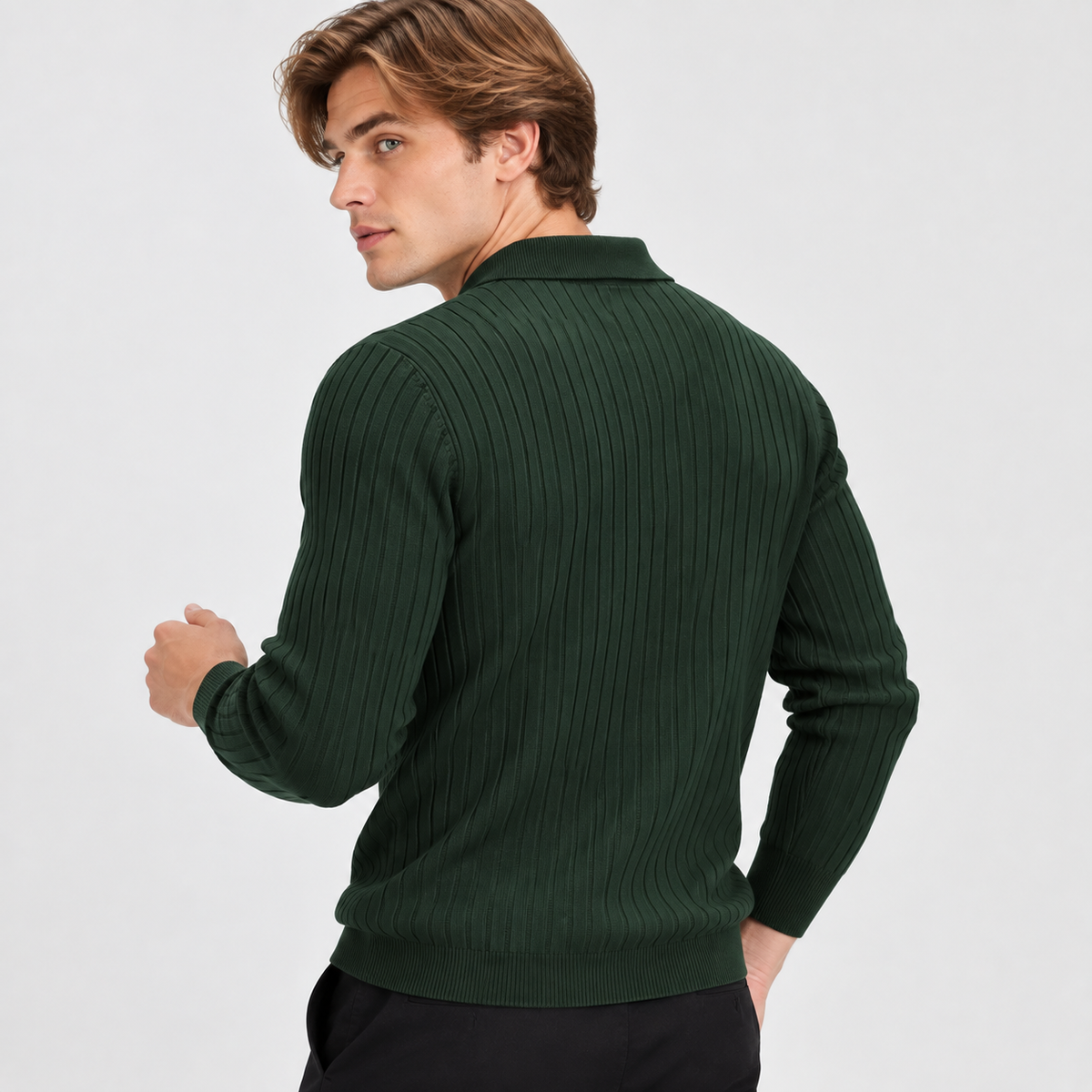 Men’s Polo Knit Sweater V Neck Casual Winter Pullover