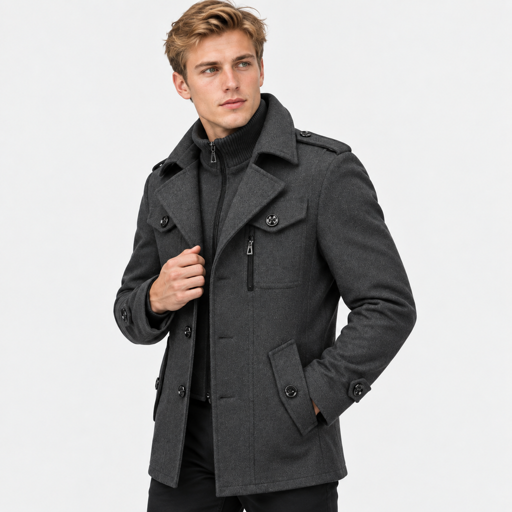 Men’s Wool Overcoat Notch Lapel Business Casual Outerwear
