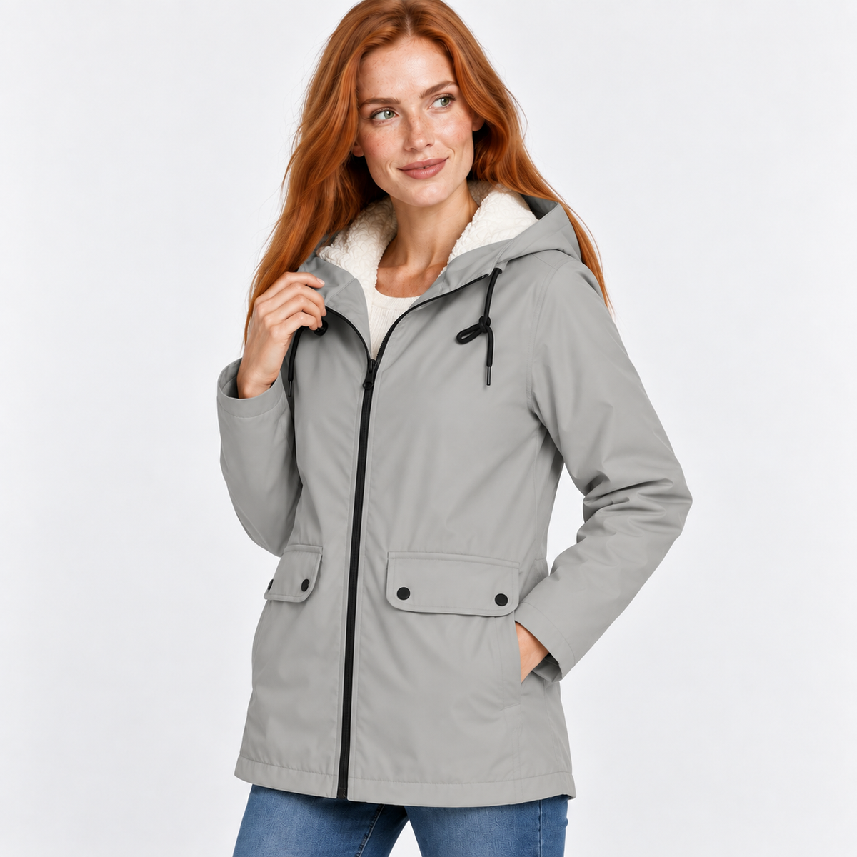 Women’s Warm Hooded Coat Plush Lined Casual Jacket