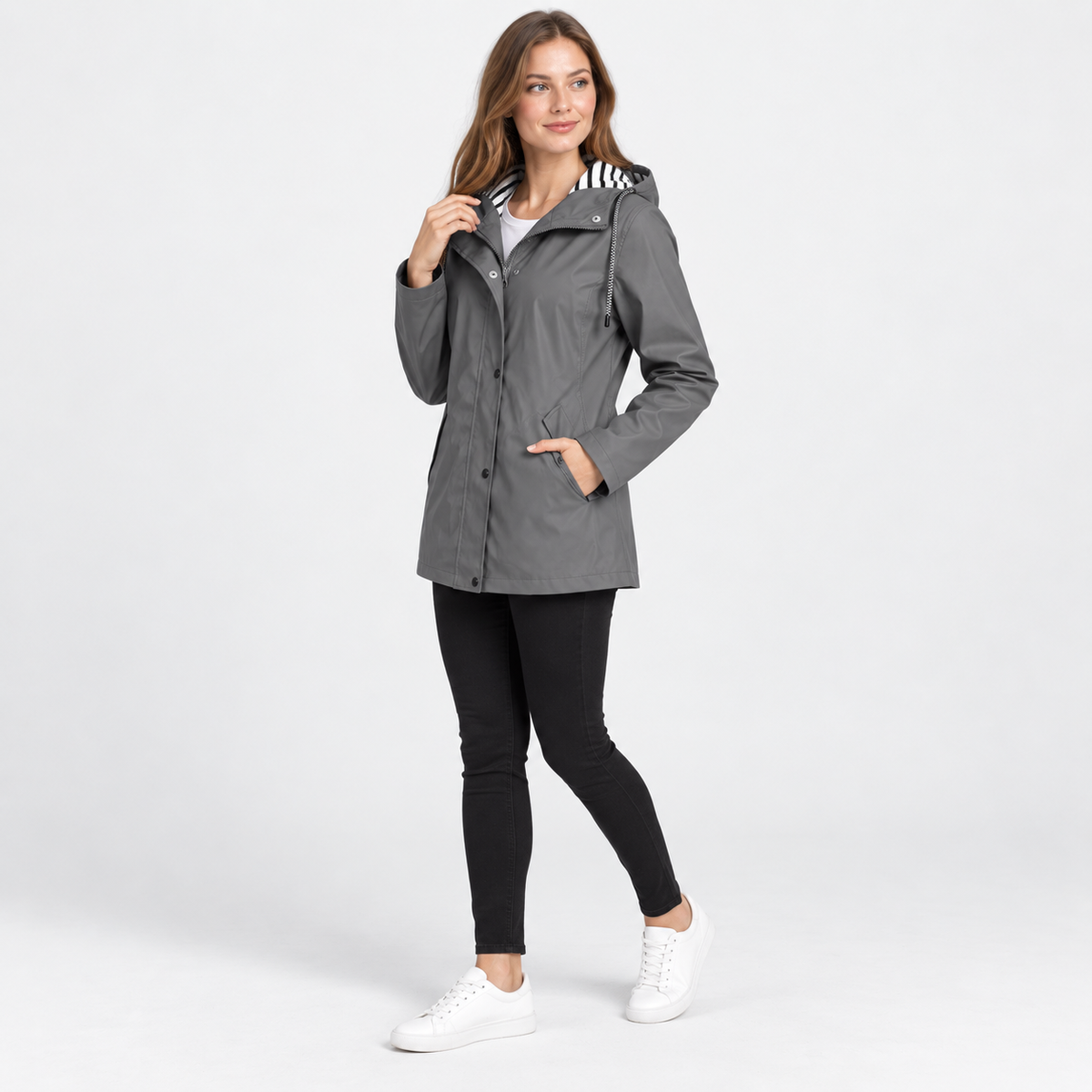 Women’s Lightweight Hooded Jacket Striped Lining Outerwear