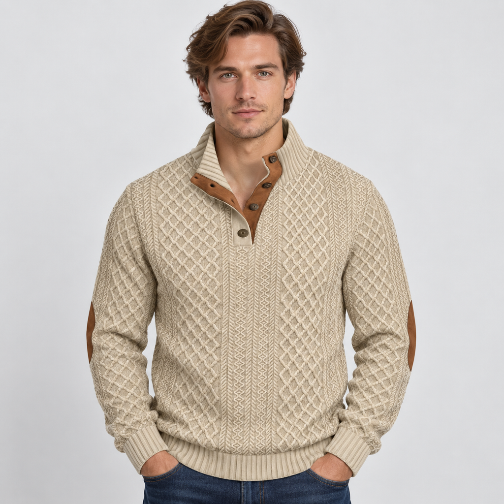 Men’s Button Neck Knit Sweatshirt Comfortable Everyday Wear