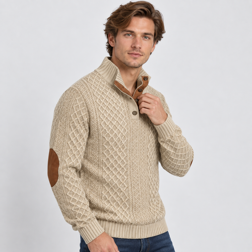 Men’s Button Neck Knit Sweatshirt Comfortable Everyday Wear