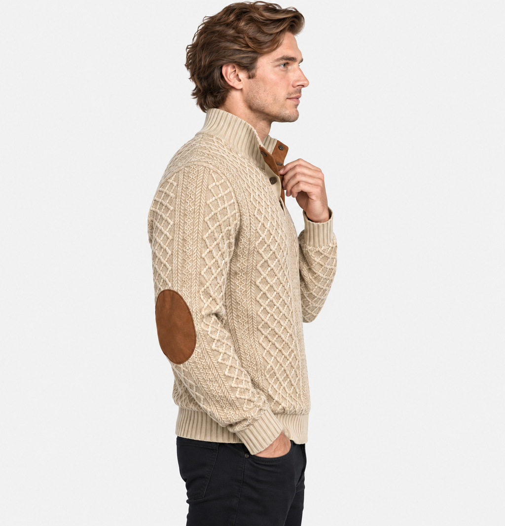Men’s Button Neck Knit Sweatshirt Comfortable Everyday Wear