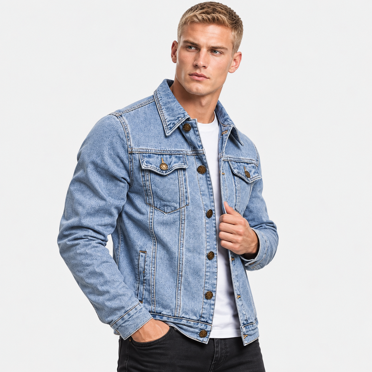Men’s Vintage Denim Jacket Button Front Workwear Style
