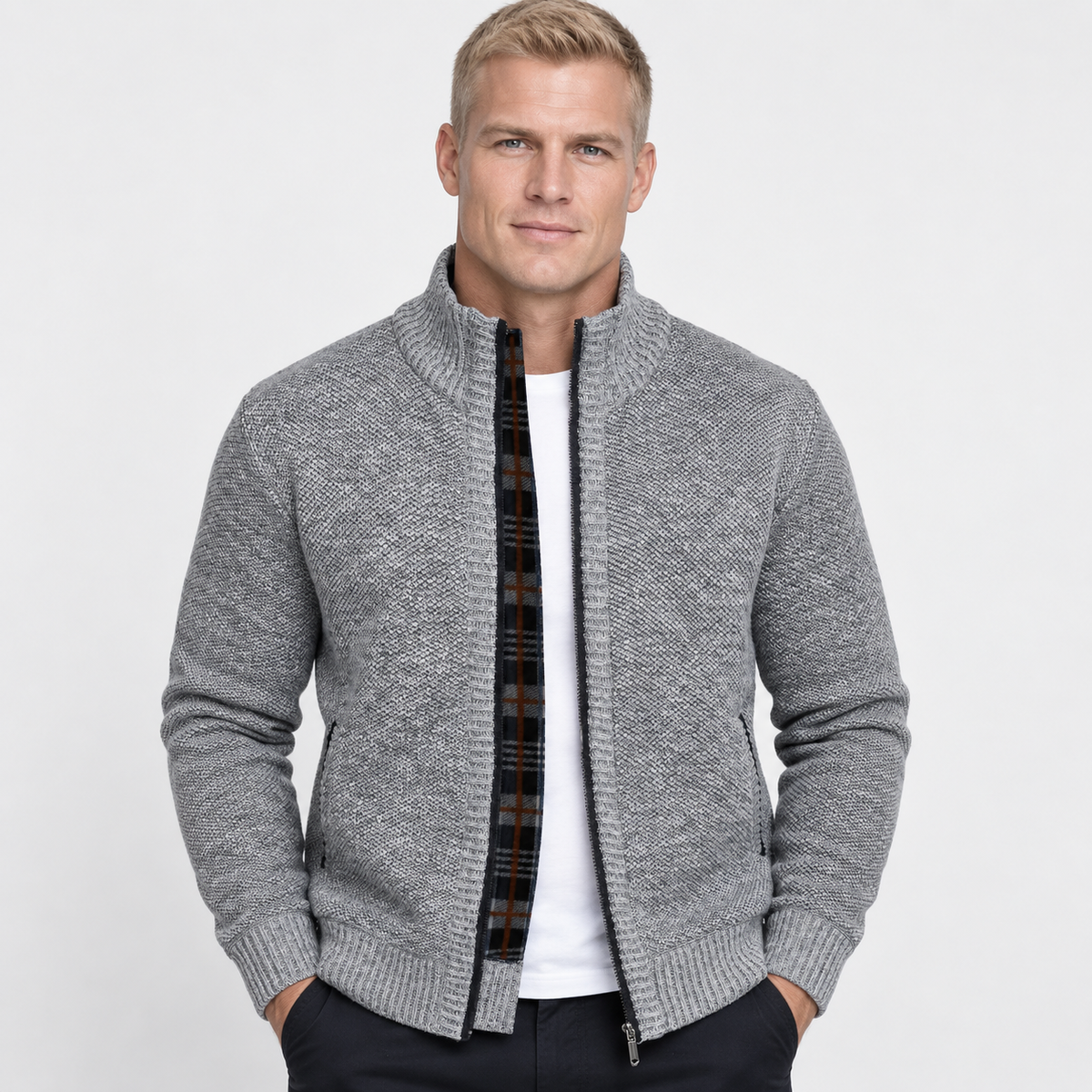 Men’s Knit Jacket Stand Collar Casual Fall Winter Wear