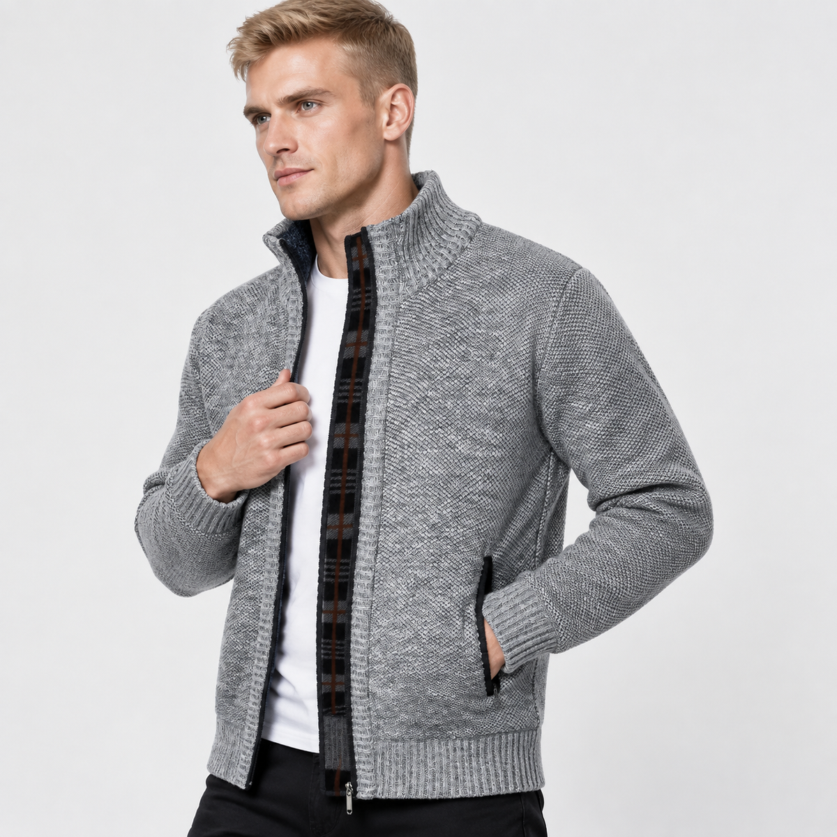 Men’s Knit Jacket Stand Collar Casual Fall Winter Wear