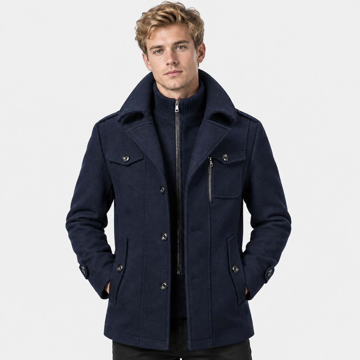 Men’s Wool Overcoat Notch Lapel Business Casual Outerwear