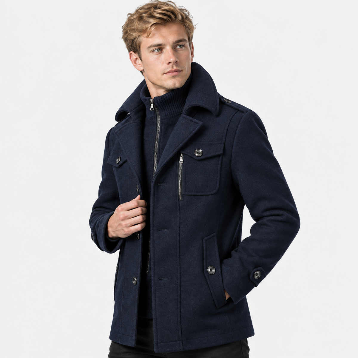 Men’s Wool Overcoat Notch Lapel Business Casual Outerwear