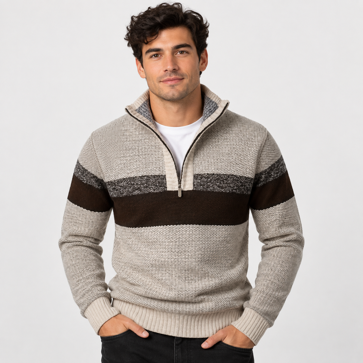 Men’s Stand Collar Pullover Sweater Warm Outerwear