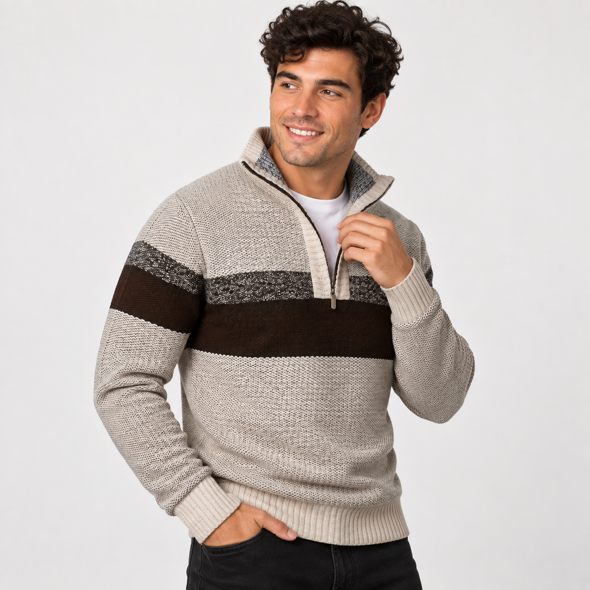 Men’s Stand Collar Pullover Sweater Warm Outerwear