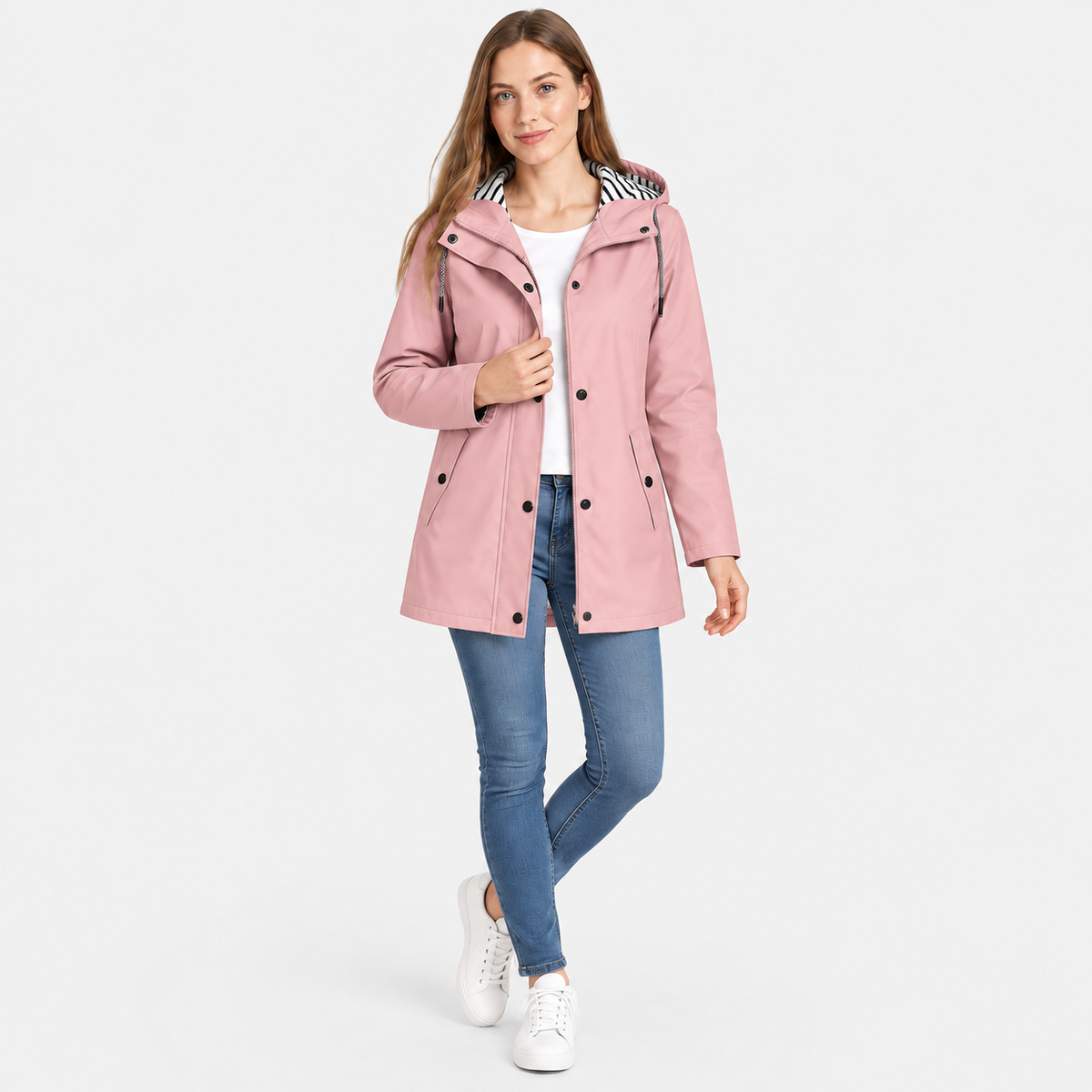 Women’s Lightweight Hooded Jacket Striped Lining Outerwear