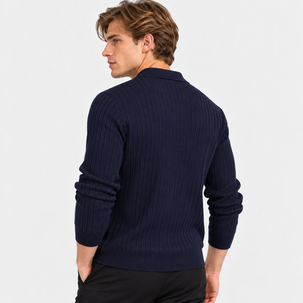 Men’s Polo Knit Sweater V Neck Casual Winter Pullover