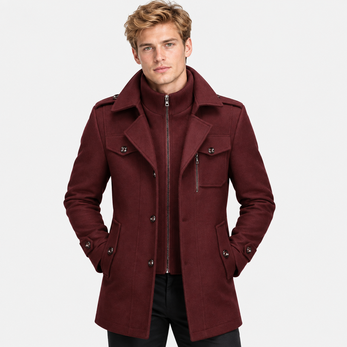 Men’s Wool Overcoat Notch Lapel Business Casual Outerwear