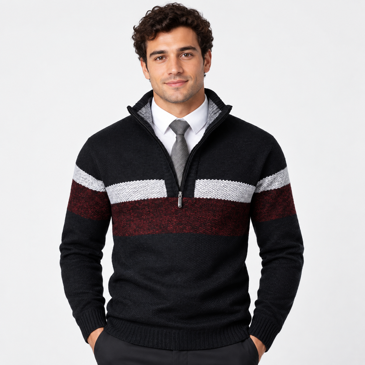Men’s Stand Collar Pullover Sweater Warm Outerwear