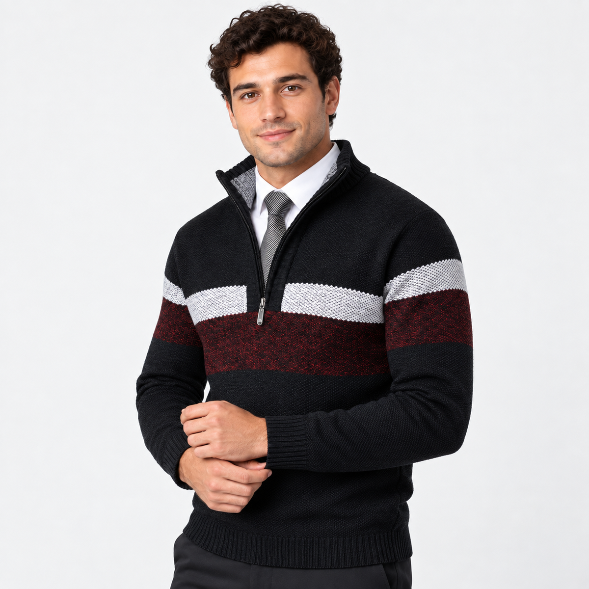Men’s Stand Collar Pullover Sweater Warm Outerwear