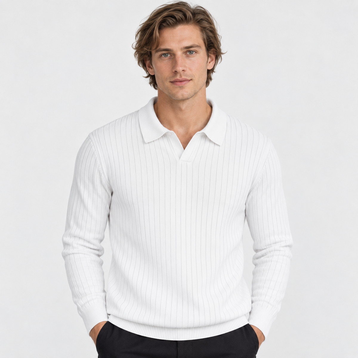 Men’s Polo Knit Sweater V Neck Casual Winter Pullover