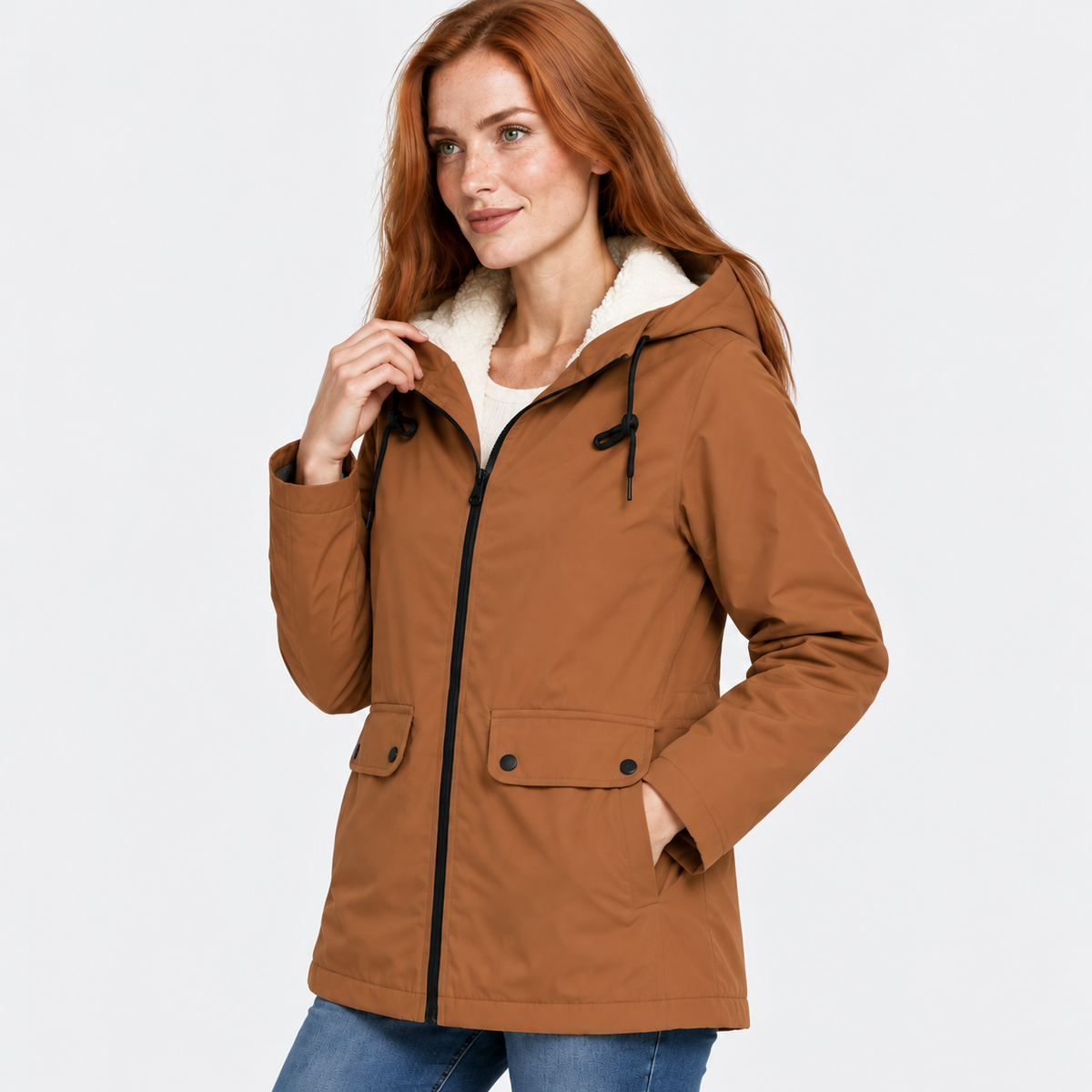 Women’s Warm Hooded Coat Plush Lined Casual Jacket